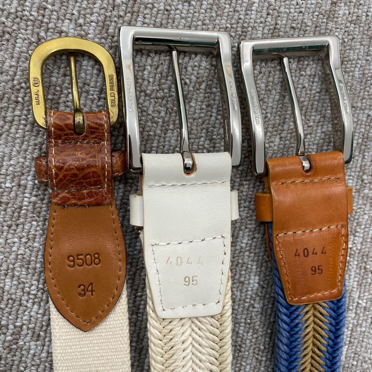 【145】SOLID BRASS ソリッドブラス　ベルト　イタリア製　3本セット　白ベルト　レザー　布_画像7