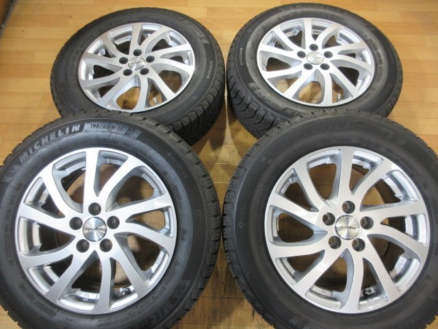 美品! バリ山! 深溝! 30系 プリウス ウィッシュ アリオン CT200h アルミホイール スタッドレス 4本 5H-100 15インチ 195/65R15 ミシュラン