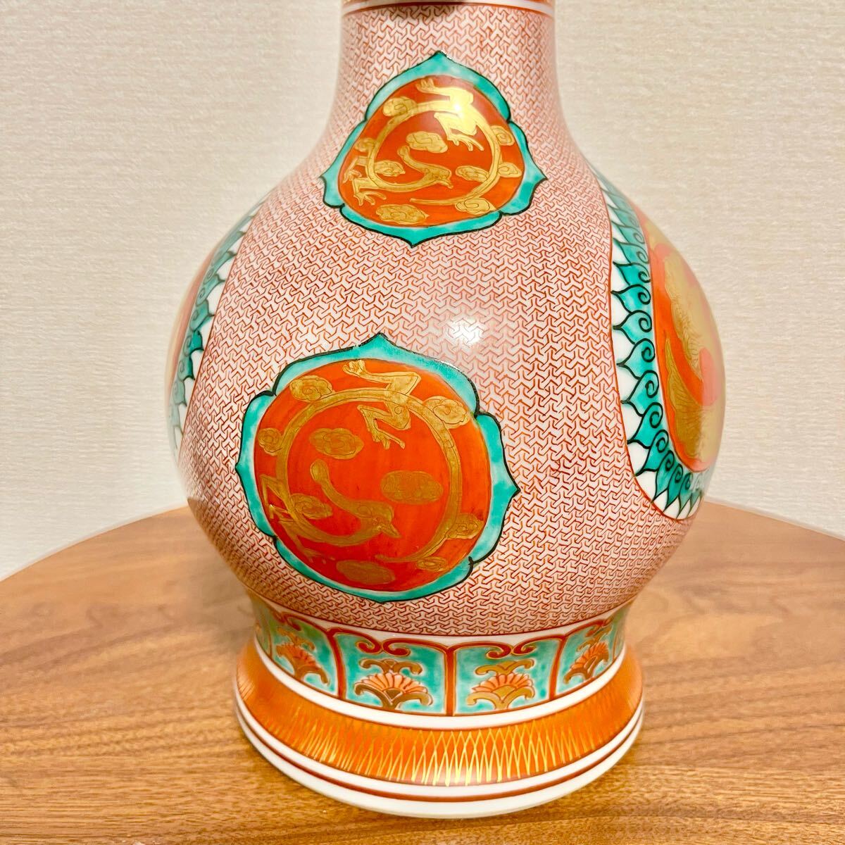 九谷焼 花瓶 陶器 角福 赤絵 金襴手 壺 アンティーク(花器、壷 九谷焼 花瓶 陶器 角福 赤絵 金襴手 壺 アンティーク(花器、壷