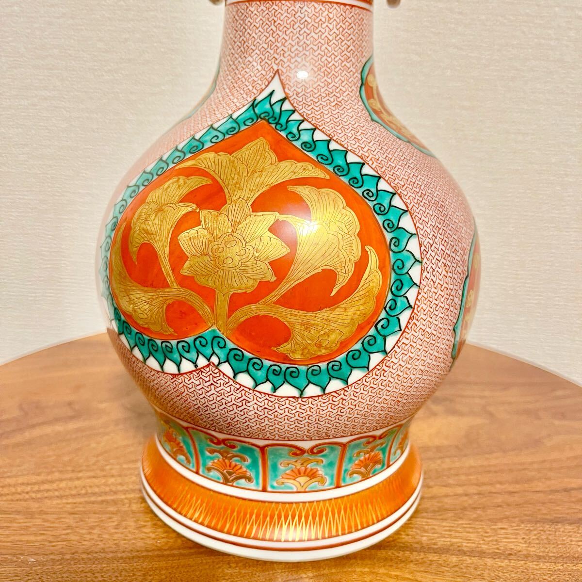 九谷焼 花瓶 陶器 角福 赤絵 金襴手 壺 アンティーク(花器、壷 九谷焼 花瓶 陶器 角福 赤絵 金襴手 壺 アンティーク(花器、壷