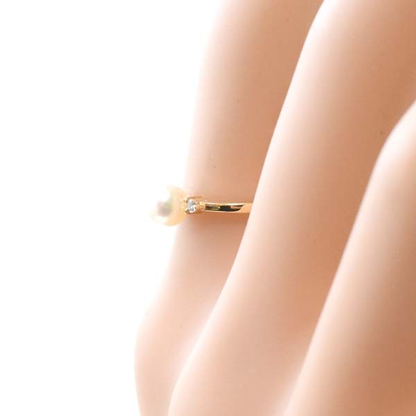 タサキ アコヤパール 5.2mm ダイヤモンド 18金イエローゴールド K18YG リング 11號 TASAKI