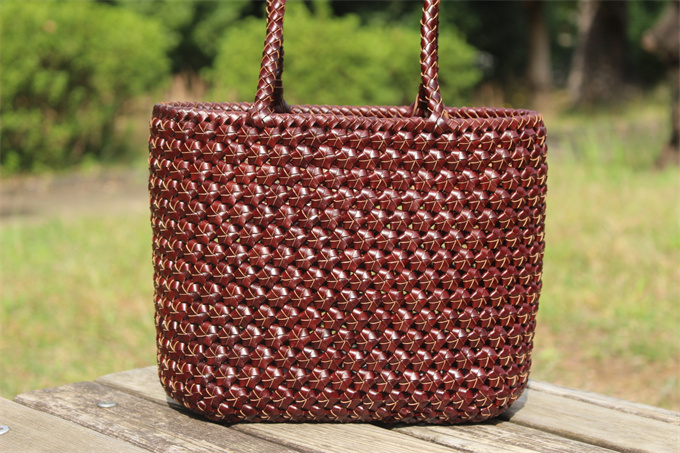 牛革 革編み込み 山葡萄風 六角花結び編み かごバッグ 籠 BAG バッグ かごバッグ 手提