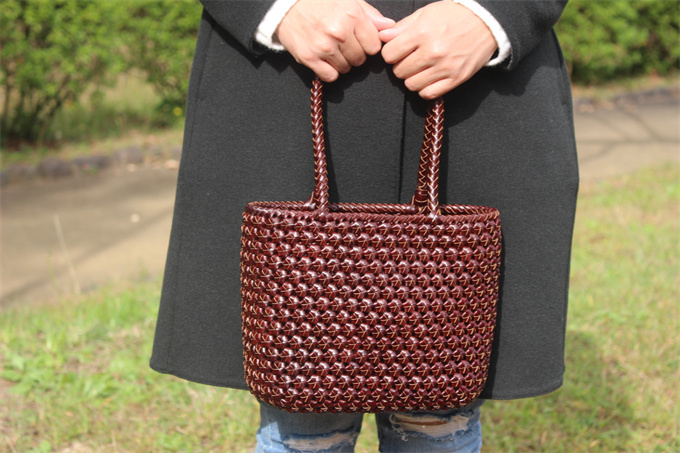 牛革 革編み込み 山葡萄風 六角花結び編み かごバッグ 籠 BAG バッグ かごバッグ 手提