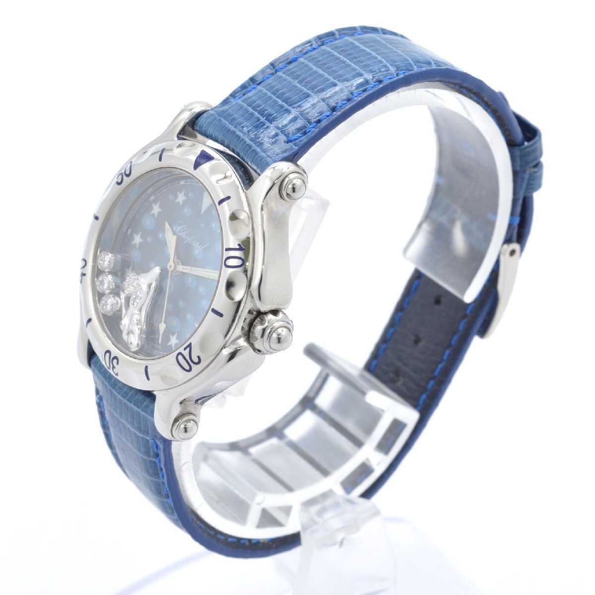 CHOPARD ショパール ハッピースポーツ ハッピー 27/8438 クォーツ 　SS×革 ブルー文字盤(pán) レディース腕時(shí)計(jì) 【中古】