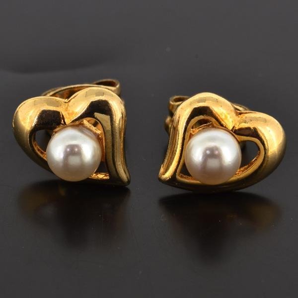 S328【BSJJ】K9YG パール 真珠 ピアス 両耳 ハート イエローゴールド レディース アクセサリー_画像2
