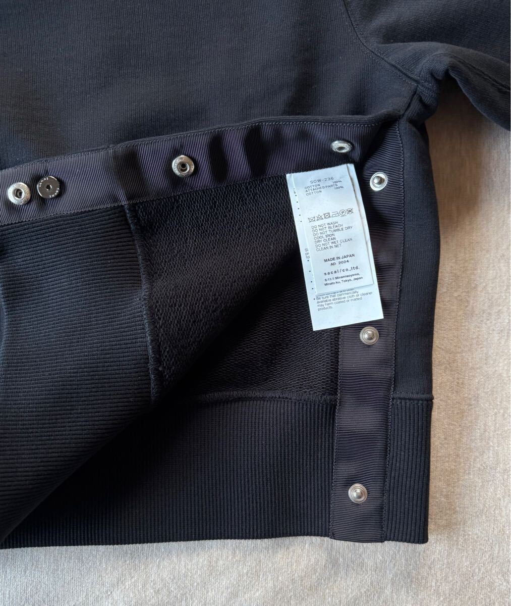 黒2新品 sacai レディース S ロゴ パッチ スウェット シャツ ブラック 24AW size 2 黒 M 長袖 トレーナー プルオーバー サカイ