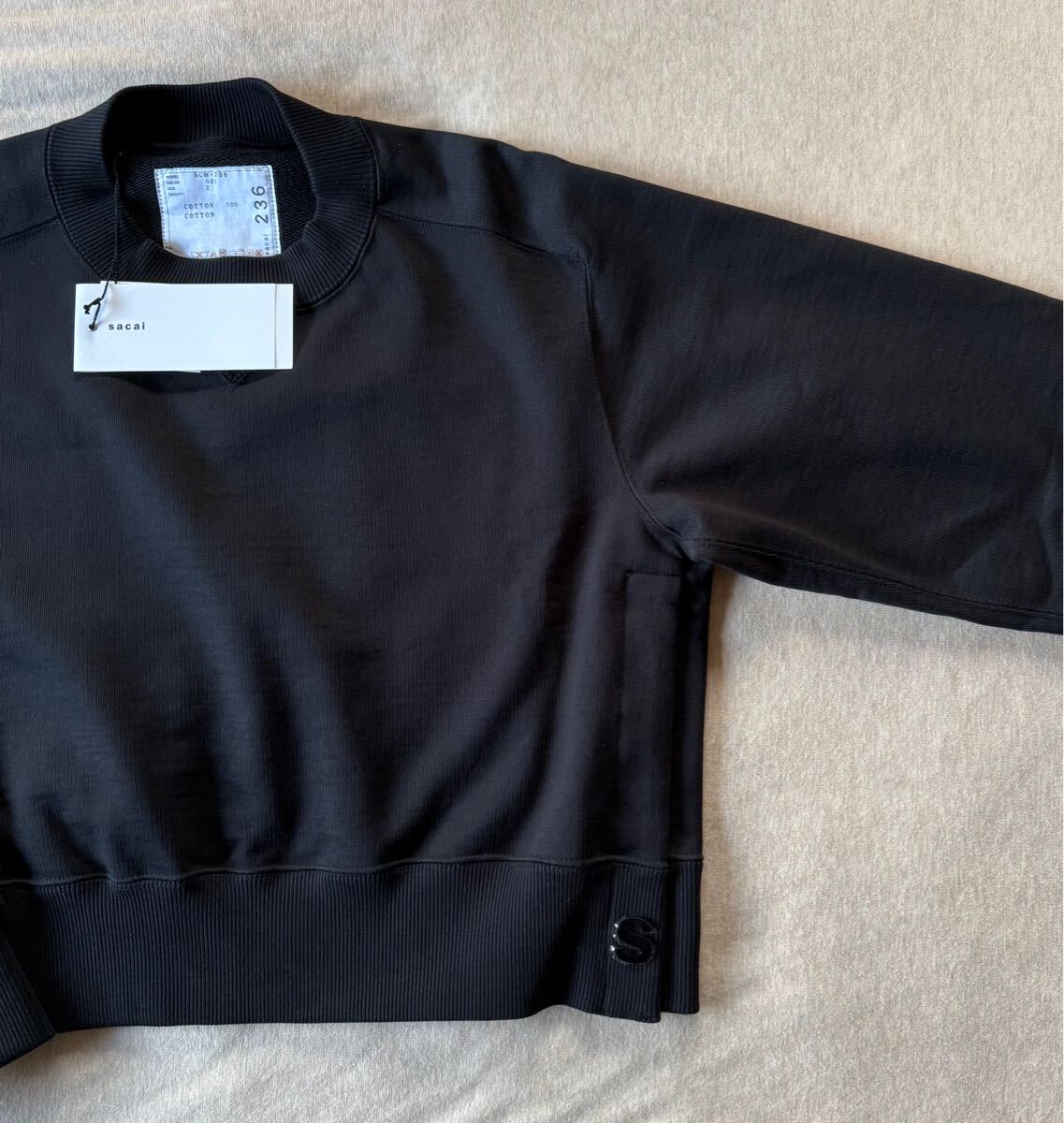 黒2新品 sacai レディース S ロゴ パッチ スウェット シャツ ブラック 24AW size 2 黒 M 長袖 トレーナー プルオーバー サカイ