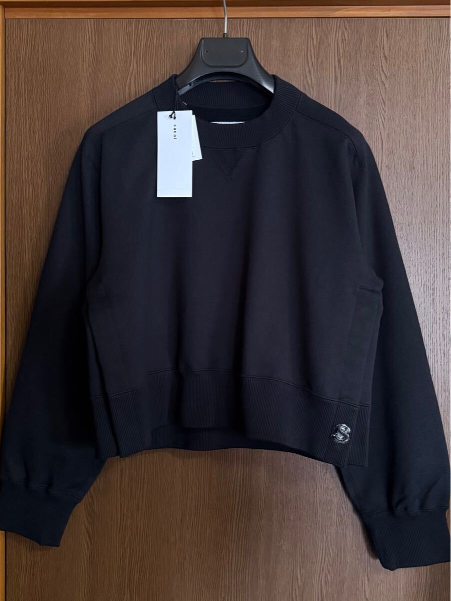 黒2新品 sacai レディース S ロゴ パッチ スウェット シャツ ブラック 24AW size 2 黒 M 長袖 トレーナー プルオーバー サカイ