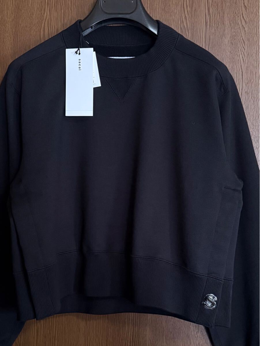 黒2新品 sacai レディース S ロゴ パッチ スウェット シャツ ブラック 24AW size 2 黒 M 長袖 トレーナー プルオーバー サカイ