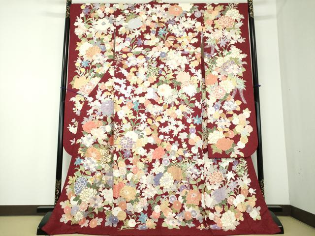 ロミナ✾m656*美品 正絹 金駒刺繡 牡丹 桜 扇 振袖単品 平和屋着物○極上 振袖 駒刺繍 華麗な花 金彩 銀通し地 正絹