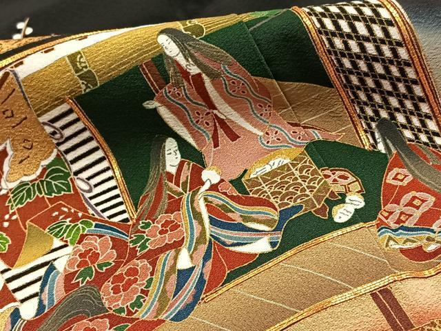  flat мир магазин кимоно # роскошный кимоно куротомэсодэ Yamaguchi ..: произведение .. праздник пешка вышивка .. окраска золотая краска натуральный шелк замечательная вещь BAAO8067yt