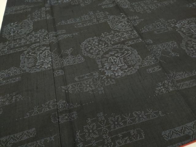 平和屋着物□本場真綿絢結城紬 草木染 泥染絣 花車文 証紙付き 平和屋着物□本場真綿絢結城紬 草木染 泥染絣 花車文 証紙付き
