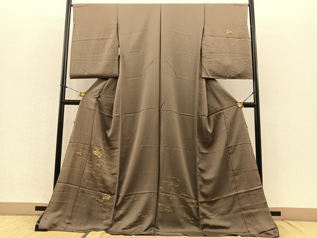 平和屋著物■訪問著　竹屋町刺繍　こぼれ松葉花文　金彩　仮絵羽　逸品　未使用　BAAO9702ow