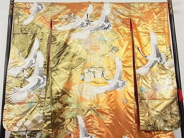 平和屋着物□極上 色打掛 刺繍 飛鶴吉祥花文 金彩 銀糸 正絹 平和屋着物□極上 色打掛 刺繍 飛鶴吉祥花文 金彩 銀糸 正絹