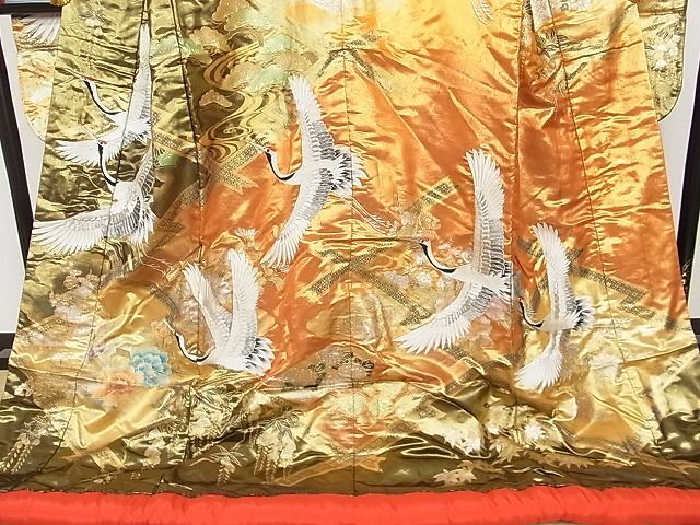 平和屋着物□極上 色打掛 刺繍 飛鶴吉祥花文 金彩 銀糸 正絹 平和屋着物□極上 色打掛 刺繍 飛鶴吉祥花文 金彩 銀糸 正絹