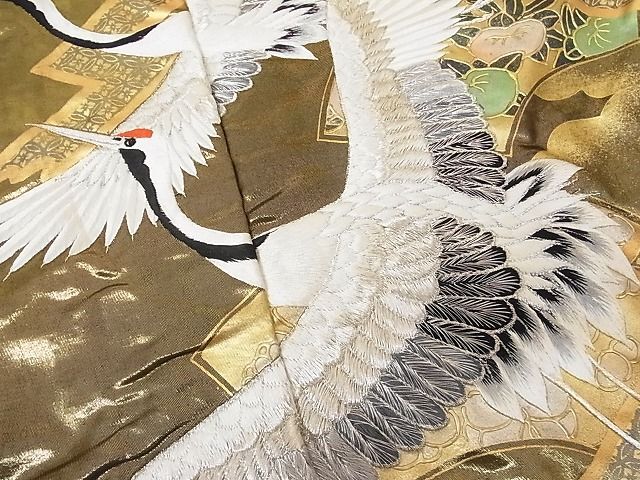 平和屋着物□極上 色打掛 刺繍 飛鶴吉祥花文 金彩 銀糸 正絹 平和屋着物□極上 色打掛 刺繍 飛鶴吉祥花文 金彩 銀糸 正絹