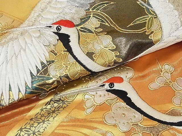 平和屋着物□極上 色打掛 刺繍 飛鶴吉祥花文 金彩 銀糸 正絹 平和屋着物□極上 色打掛 刺繍 飛鶴吉祥花文 金彩 銀糸 正絹