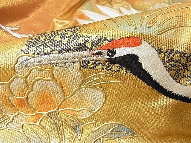 平和屋着物□極上 色打掛 刺繍 飛鶴吉祥花文 金彩 銀糸 正絹 平和屋着物□極上 色打掛 刺繍 飛鶴吉祥花文 金彩 銀糸 正絹
