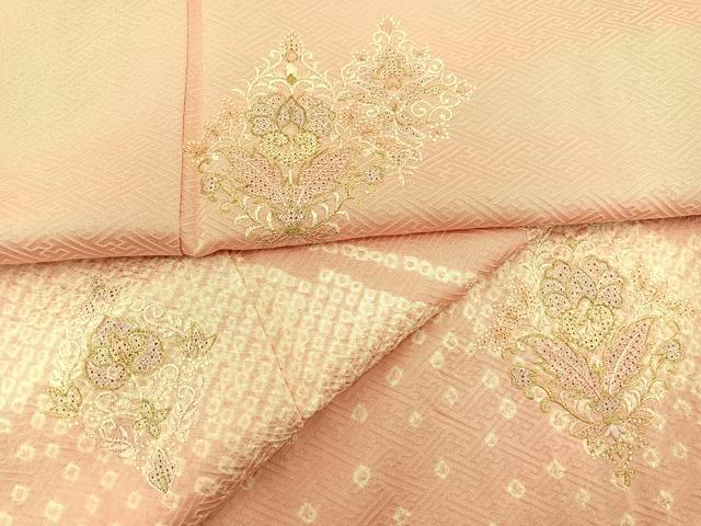 上等な 平和屋着物□訪問着 絞り 総刺繍 スワトウ刺繍 花菱文 金糸 正絹 着物・浴衣
