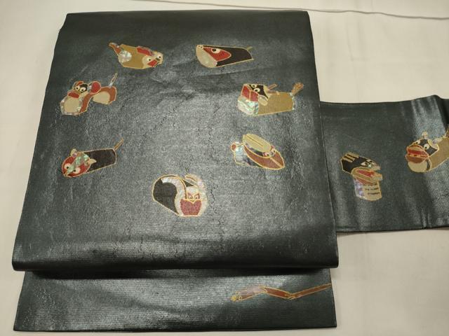 お歳暮 のし 正絹 螺鈿 九寸名古屋帯 引箔 花唐草文様 金彩 着物 お歳暮 のし 正絹 螺鈿 九寸名古屋帯 引箔 花唐草文様 金彩 着物