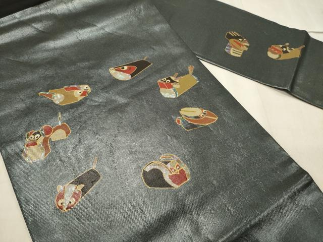 平和屋着物□九寸名古屋帯 螺鈿箔 干支 黒地 金彩 正絹 逸品 平和屋着物□九寸名古屋帯 螺鈿箔 干支 黒地 金彩 正絹 逸品