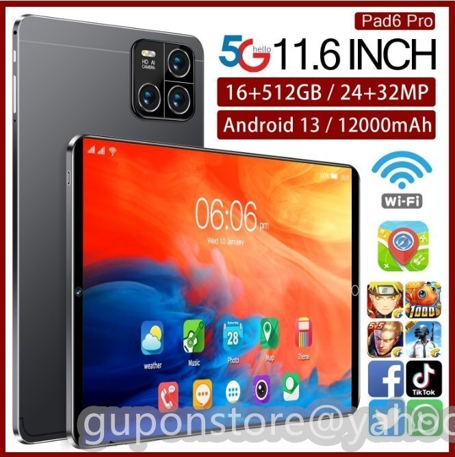 タブレット PC 11.6インチ Android 13.0 Wi-Fiモデル 液晶 simフリー GMS認証 軽量 在宅勤務 ネット授業(yè) 8GB+128GB ブラック
