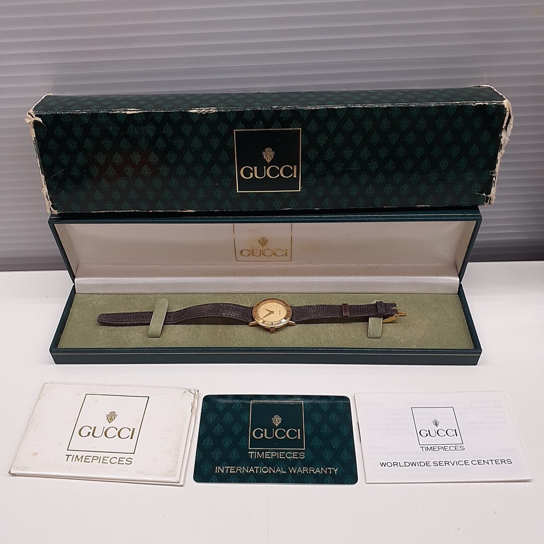 1円～ グッチ Gucci ゴールド文字盤 3000.2.L レディース クオーツ ギャランティ 腕時計 CD0508639 箱付GUCCI 3000.2L ゴールド文字盤 レディース腕時計 時計