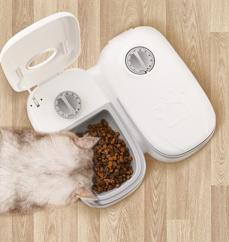 新品未使用自動給餌器オートペットフィーダー ペットフード自動餌やり機用犬＆猫兼用タイマー式タイムフィーダーエサ入れ水洗い可能　2食式