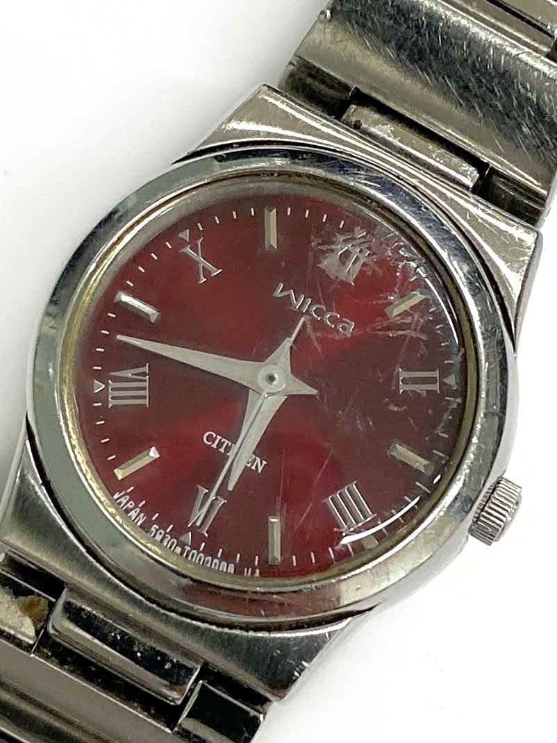 【即決】 CITIZEN wicca レディース 腕時計 5930-L20735 ボルドー 文字盤 SS クォーツ QZ ウォッチ シチズン ウィッカ 動作未確認 ジャンク