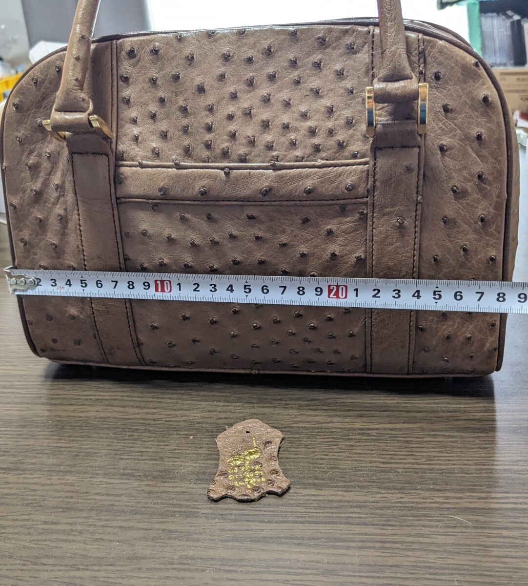 [ прекрасный товар ] Ostrich кожа сумка "Boston bag" Brown 