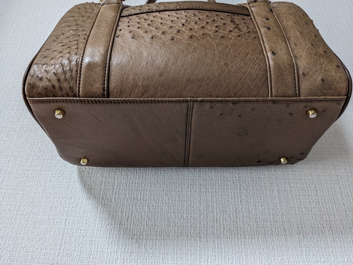 [ прекрасный товар ] Ostrich кожа сумка "Boston bag" Brown 
