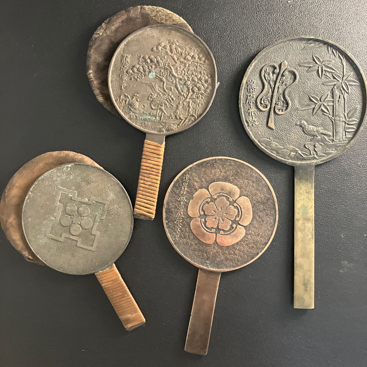 古鏡 和鏡まとめて!家紋小古鏡 藤原家重 竹雀図 藤原光政 銅鏡 古鏡 和鏡まとめて!家紋小古鏡 藤原家重 竹雀図 藤原光政 銅鏡