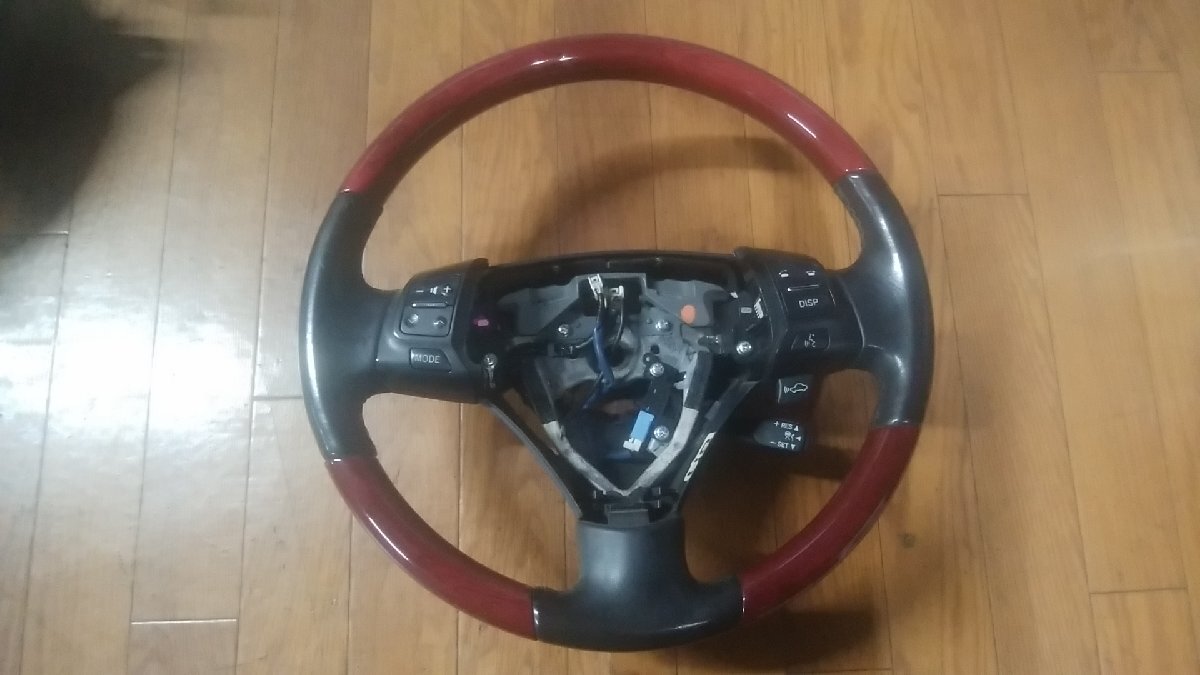 U#183 レクサス GS450h GWS191 2006年 純正ウッドコンビステアリングハンドル 赤茶系_画像1