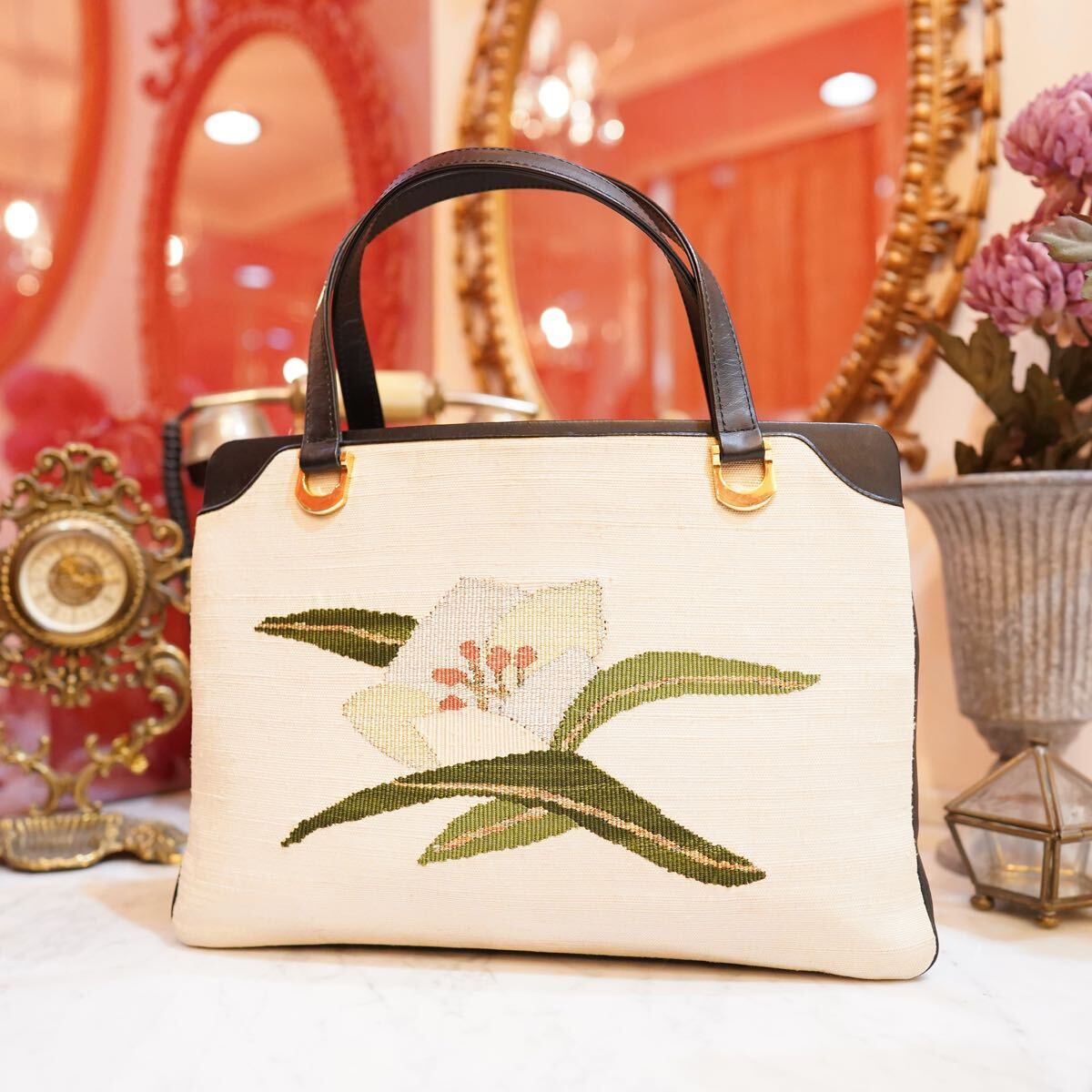 RETRO VINTAGE ORIENTAL DESIGN GAMAGUCHI HAND BAG/レトロ古着オリエンタルデザインがま口ハンドバッグ