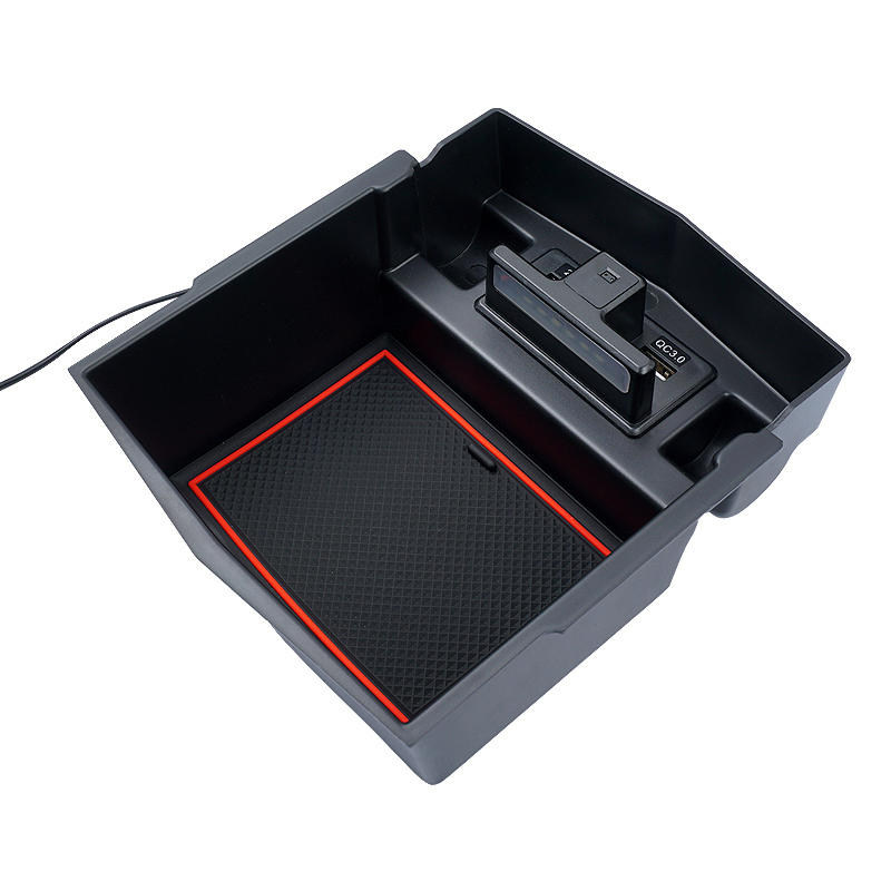 【FLD1694】フォレスター SK系 QC3.0 USB充電 LEDセンサーライト コンソールトレイ コンソールボックス ABS素材 ラバーマット付き