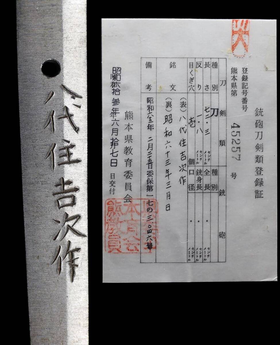 清麿寫しの豪快な體配(大切っ先仕立て)☆無鑑査刀匠の谷川盛吉刀匠の門人☆八代住吉次☆地肌と刃紋が見応えな72.3センチ