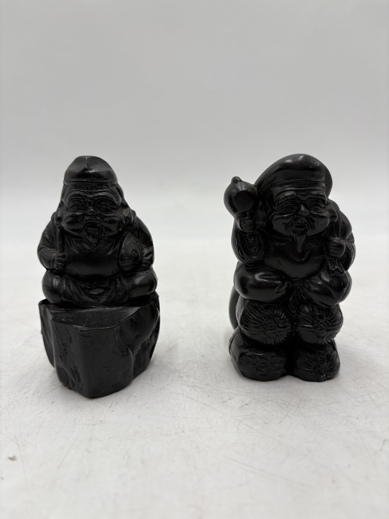 y3428 希少品有り！ レトロ 置物 3點(diǎn)セット 銅制 観世音菩薩 立像 那智黒 恵比壽 大黒天 七福神 縁起物 開運(yùn)