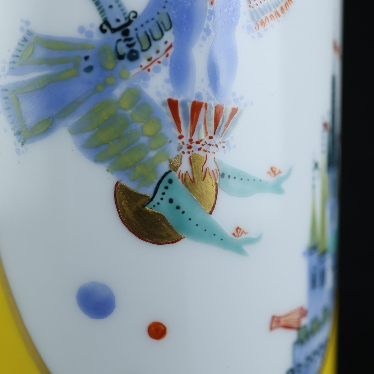 志】K1603 Meissen マイセン 黄釉花瓶 ホラ吹き男爵 共箱 高さ 志】K1603 Meissen マイセン 黄釉花瓶 ホラ吹き男爵 共箱 高さ