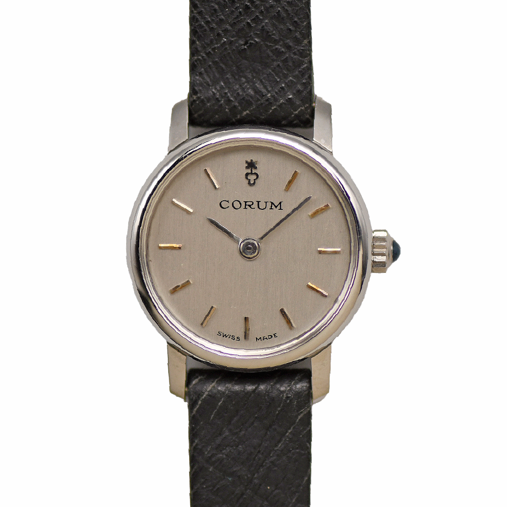  Corum CORUM механический завод наручные часы 16183 серебряный циферблат SS/ кожа женский женский для женщин античный б/у 