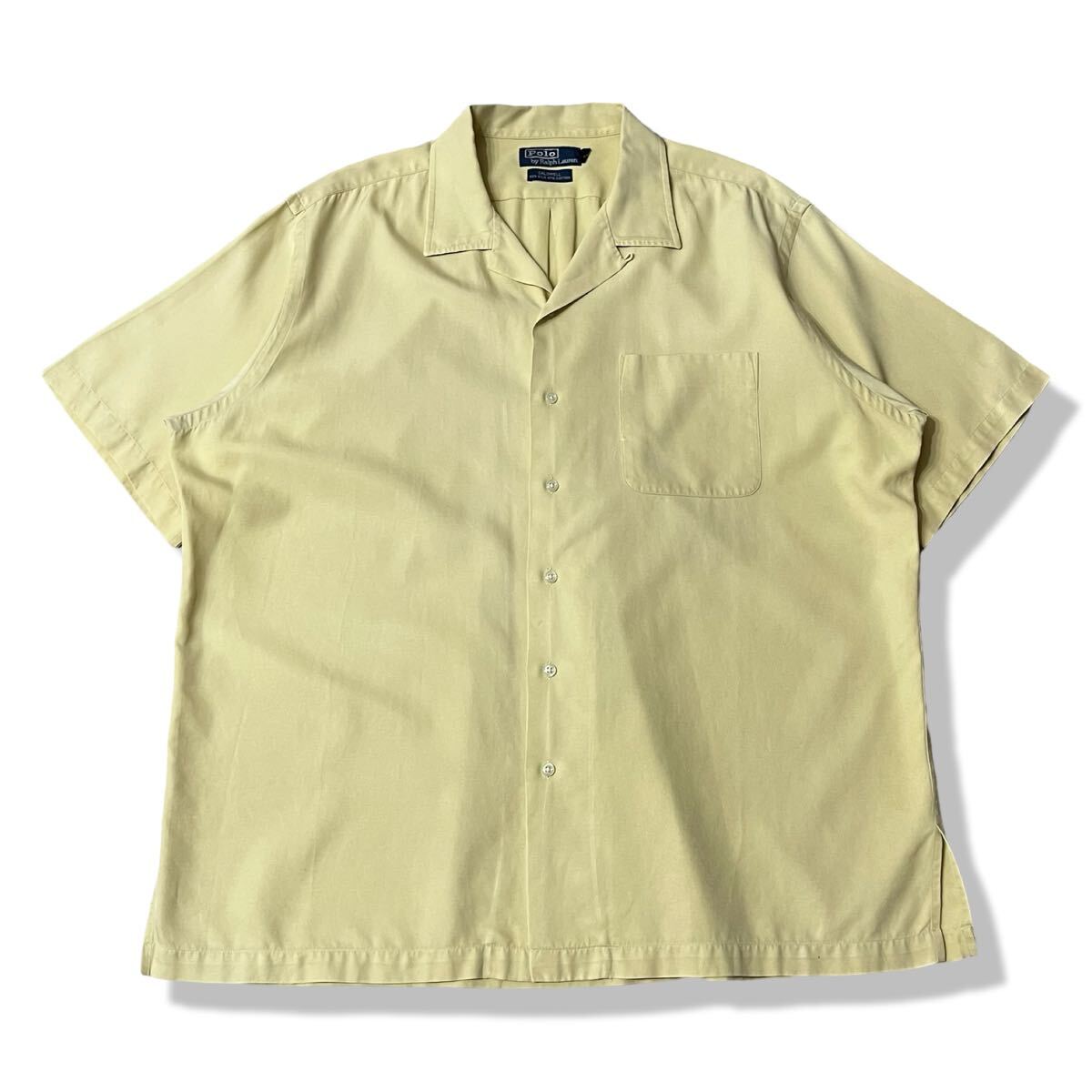 【90s】ポロバイラルフローレン CALDWELL シルク×コットン オープンカラーシャツ イエロー XL 半袖 開襟 rrl ポニー刺繍 ビンテージシャツ
