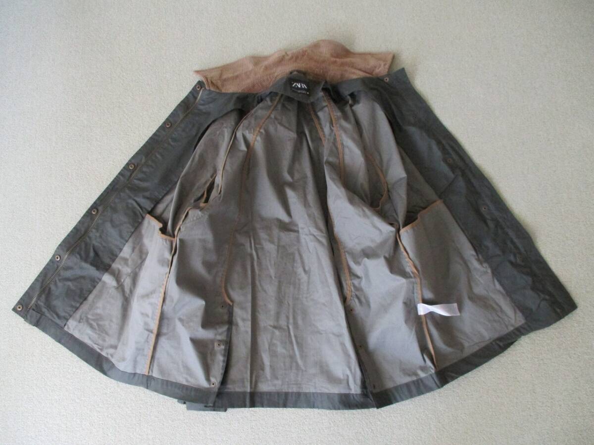 美品 ZARA ノンオイル オーバーサイズ ビンテージ加工 ハンティングジャケット ワークジャケット コート サイズ感 40 L カーキ セージ