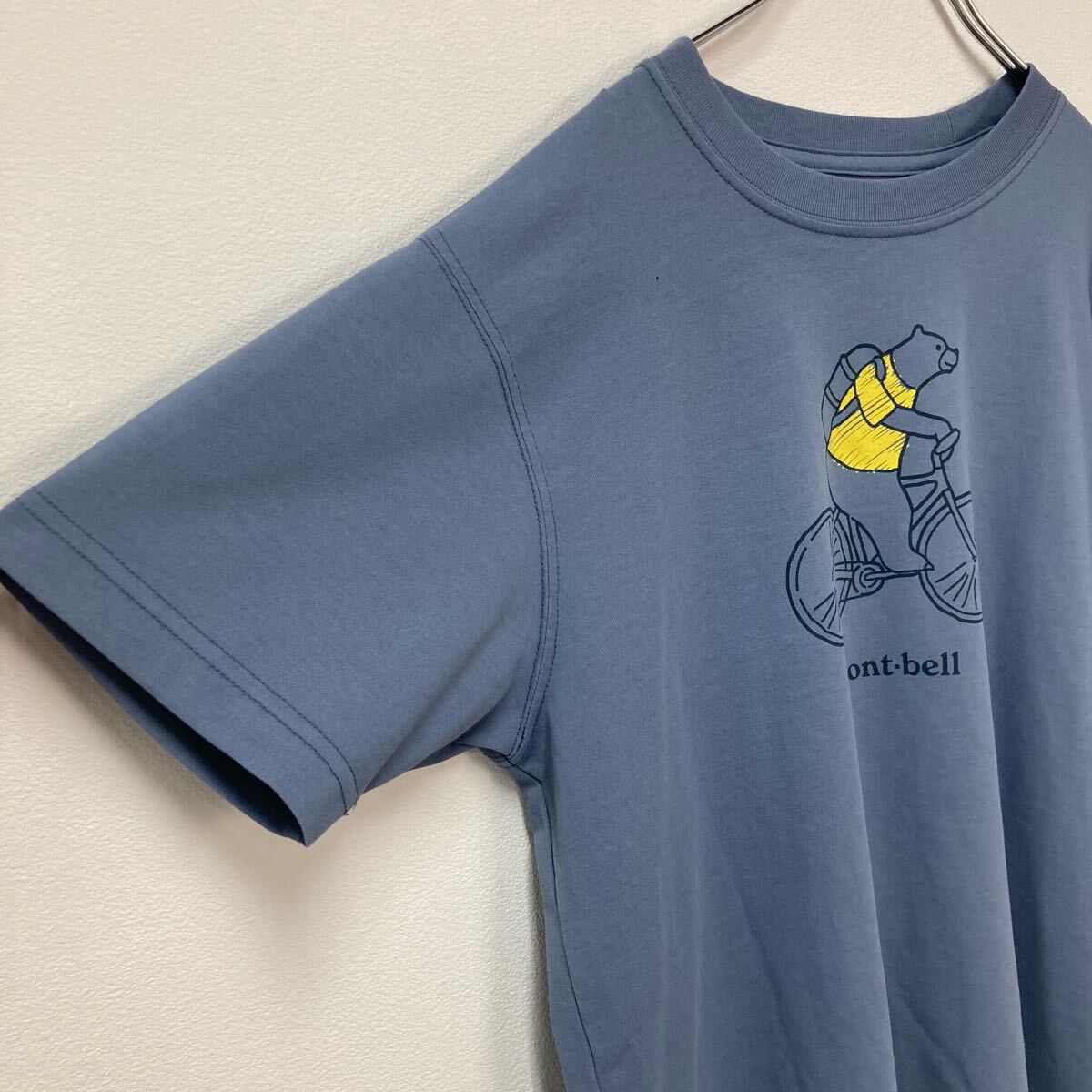 ♪ モンベル mont-bell ウィックロンTシャツXS ブルーグレー アウトドア レディース キッズ くま 熊 ベア 半袖Tシャツ 古着_画像3