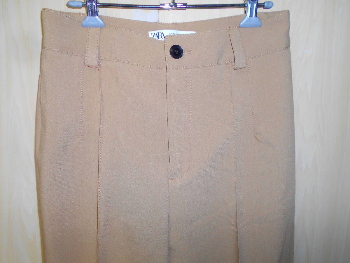b932◆ZARA スラックスパンツ◆ザラ XSサイズ ｗ実寸約70 cmベージュ ポリレーヨン ストレッチ性有 スリムフィット 2761/048/704 7C _画像3