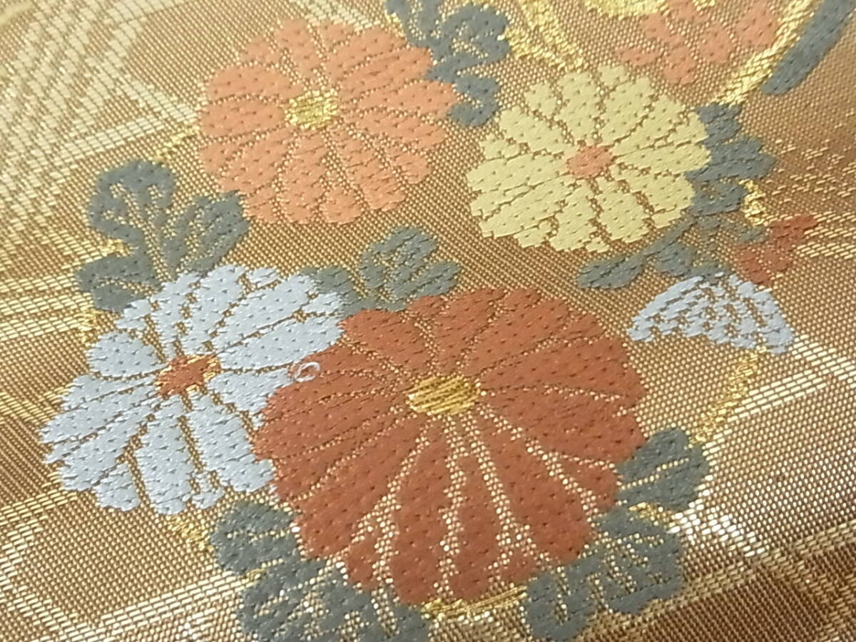 着物おきな2☆九寸名古屋帯 吉祥花丸文 純金箔二重織 金糸 正絹 着物おきな2☆九寸名古屋帯 吉祥花丸文 純金箔二重織 金糸 正絹