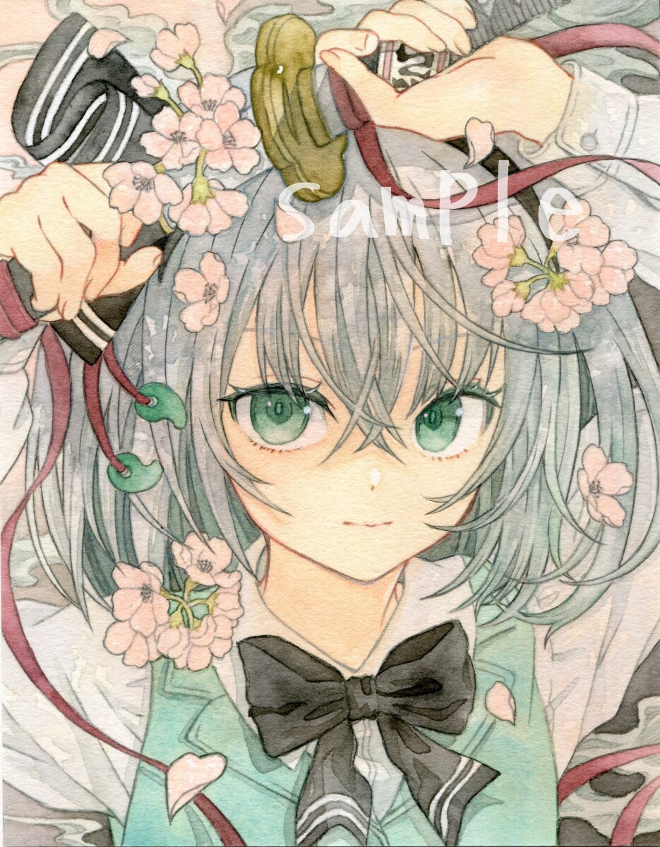 手描きイラスト 東方Project 魂魄妖夢 女の子 透明水彩 F0 手描きイラスト 東方Project 魂魄妖夢 女の子 透明水彩 F0