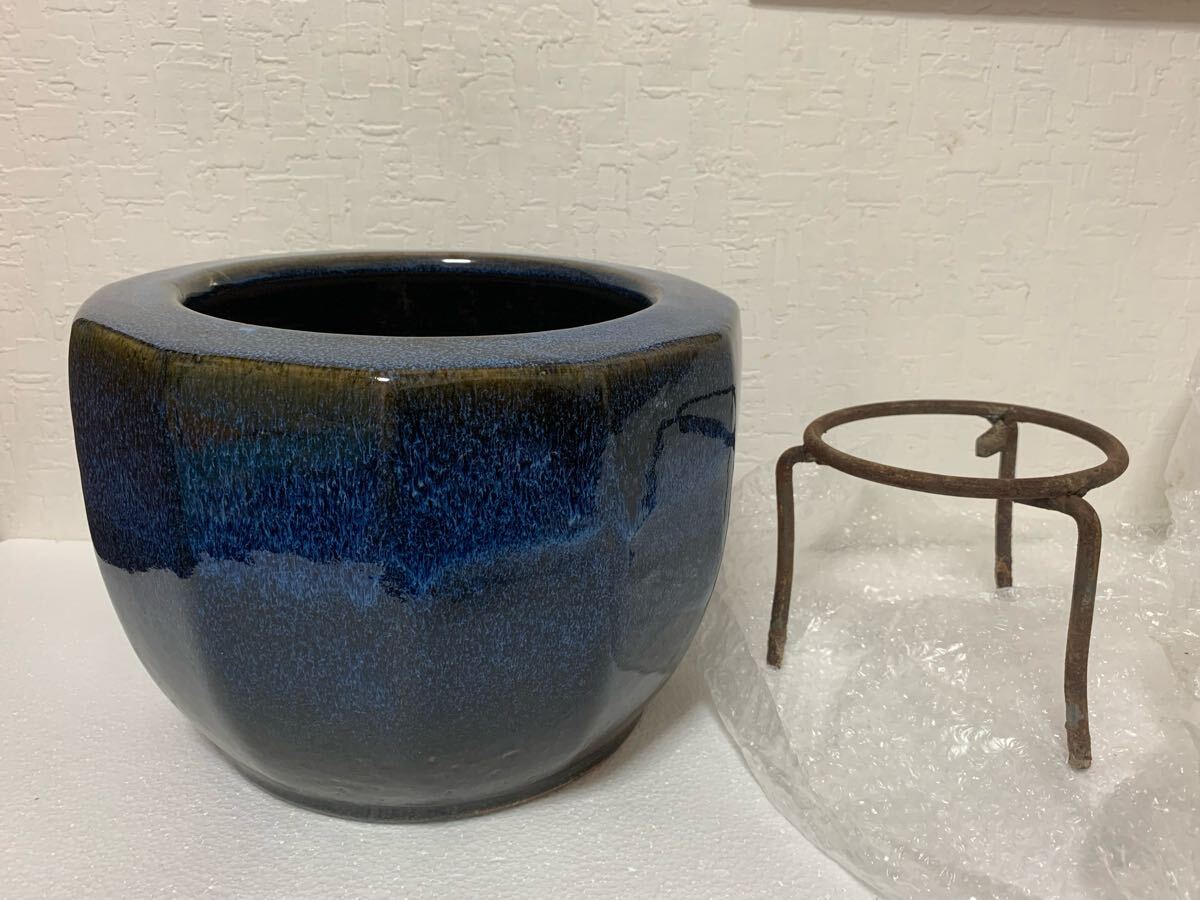 火鉢 陶器 古道具 睡蓮鉢 金魚鉢 海鼠釉(染付)|売買された 火鉢 陶器 古道具 睡蓮鉢 金魚鉢 海鼠釉(染付)|売買された