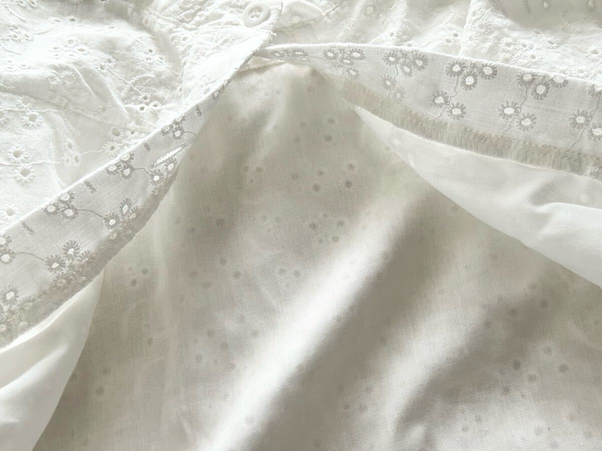 ★1回着美品★SHEIN★フリル袖フラワーレース刺繍 ブラウス シャツ★M★白★ 半袖_画像3
