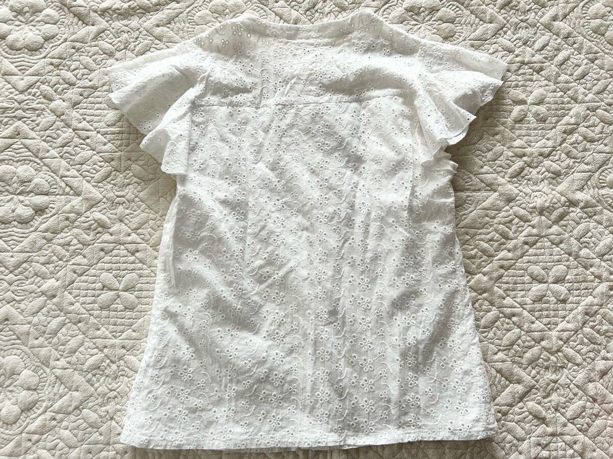 ★1回着美品★SHEIN★フリル袖フラワーレース刺繍 ブラウス シャツ★M★白★ 半袖_画像6