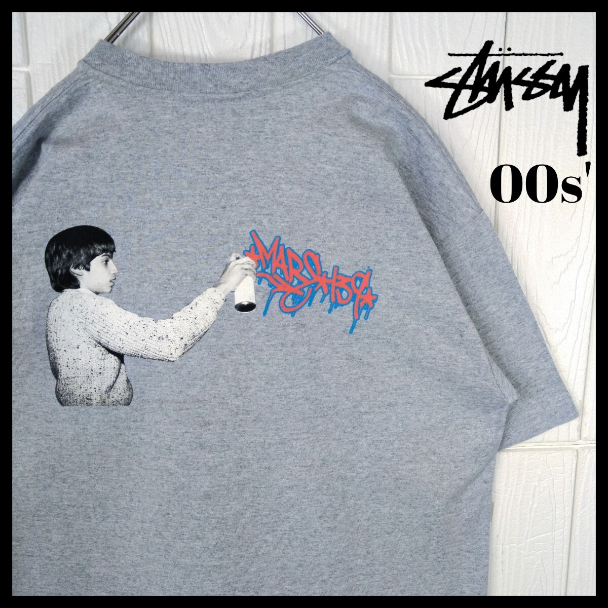 【STUSSY】00s' USA製 グラフィティアートスプレーデザイン Tシャツ_画像1