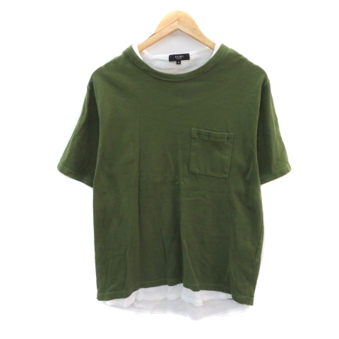 ビームスハート BEAMS HEART Tシャツ カットソー 半袖 レイヤード風(fēng) M カーキ /YK21 メンズ